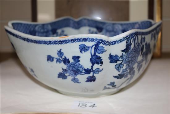 A Chinese blue and white square bowl, diameter 26cms and a famille noire jar and cover